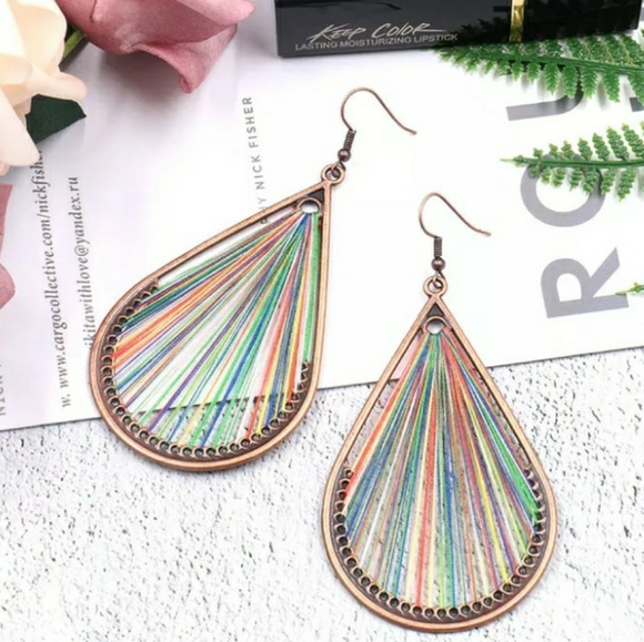NEW Handmade Boho | Rainbow Woven Thread Earrings - Picture 8 of 11